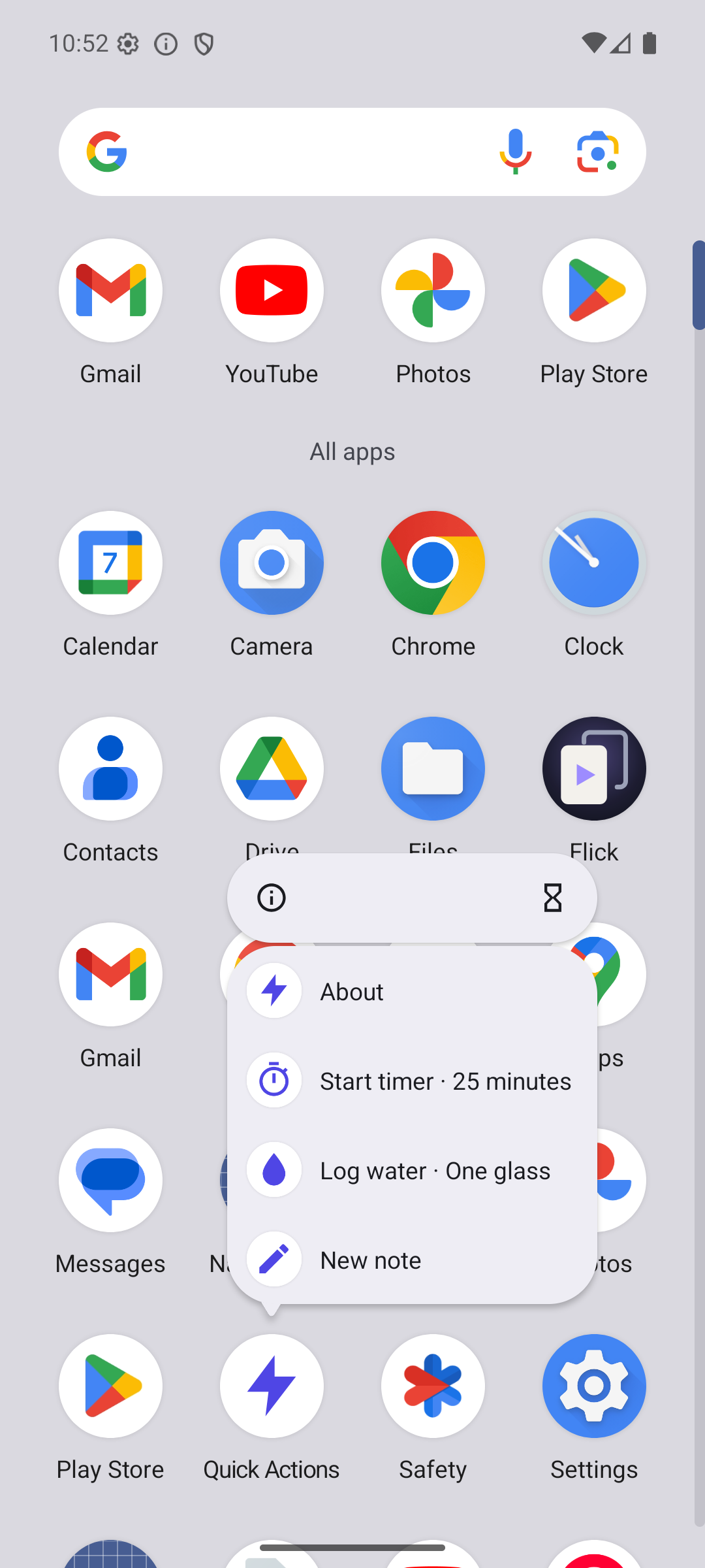Android launcher shortcut menu