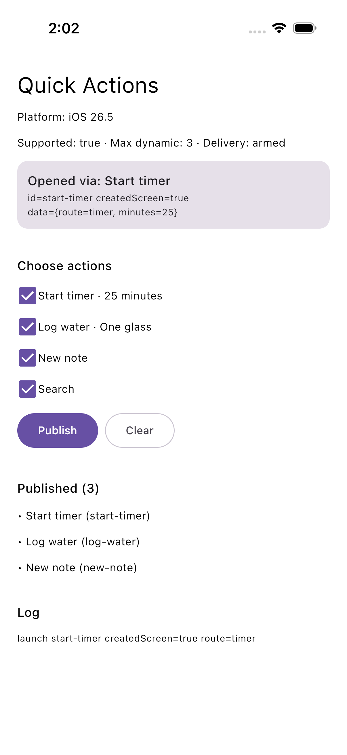 Sample app on iOS showing the action that opened it