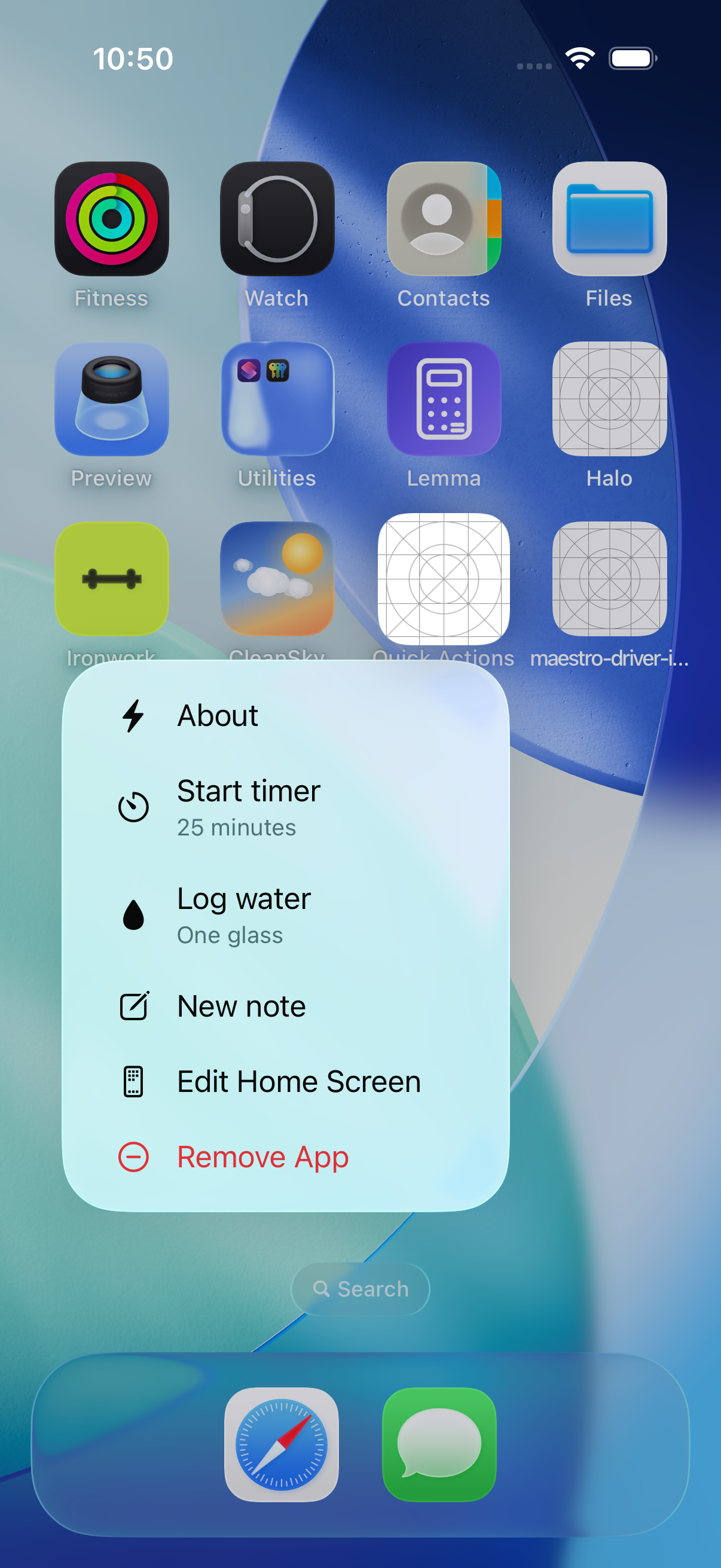 iOS quick action menu